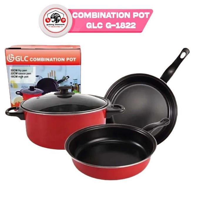 Termurah  Combination Pot Glc G-1822 Panci Set 3 In 1 Anti Lengket Kaca