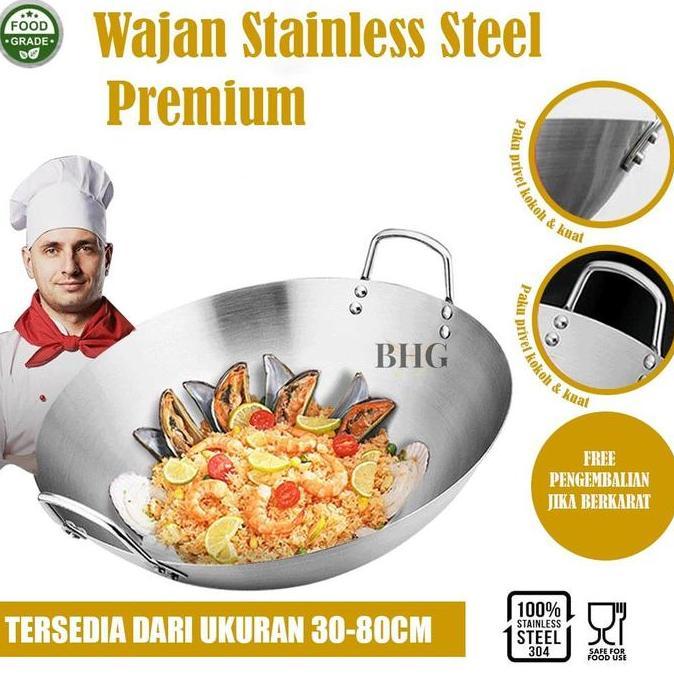 Saless CodWajan Penggorengan Stainless Steel Tebal Dengan Dua Pegangan, Dasar Bulat, Seluruhnya Terb