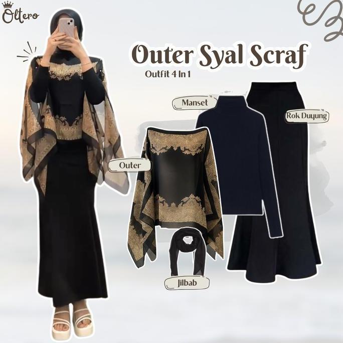 Girlfun- Setelan Kondangan Kekinian (Outer Syal + Manset + Rok Duyung + Jilbab) Outfit Wanita Hijab 