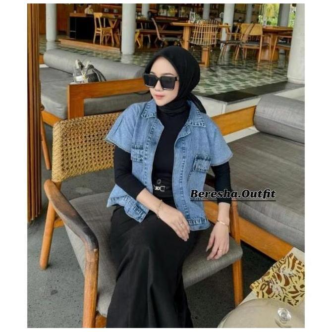 READY Atasan Jeans Wanita Outer Vest Denim Ld 120 Jumbo Bahan Jins Premium Model Korean Style Jumbo 