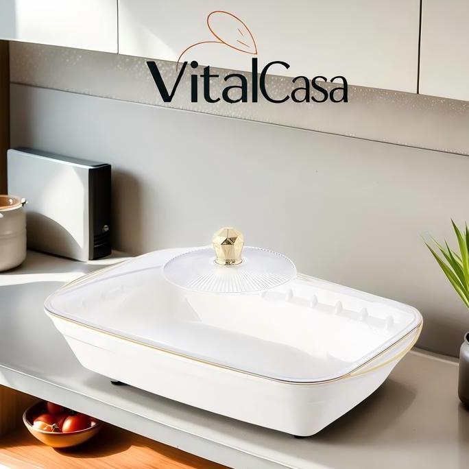 Produk Terbaru Aesthetic / Nampan Saji Dengan Tutup/Piring persegi panjang putih (dengan tutup)