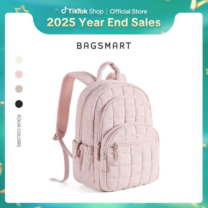 BAGSMART Ransel Laptop 15.6 Inch dengan Kompartemen Besar, Tas Sekolah Santai Berlapis Warna Pink, R