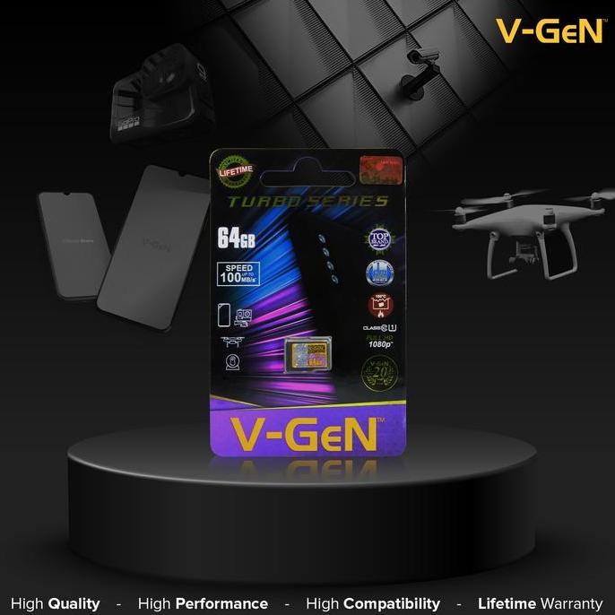MICRO SD 64GB TURBO Class 10 Non Adapter V-GEN MicroSD 64 GB VGEN Memory Card HP Smartphone CCTV Dro
