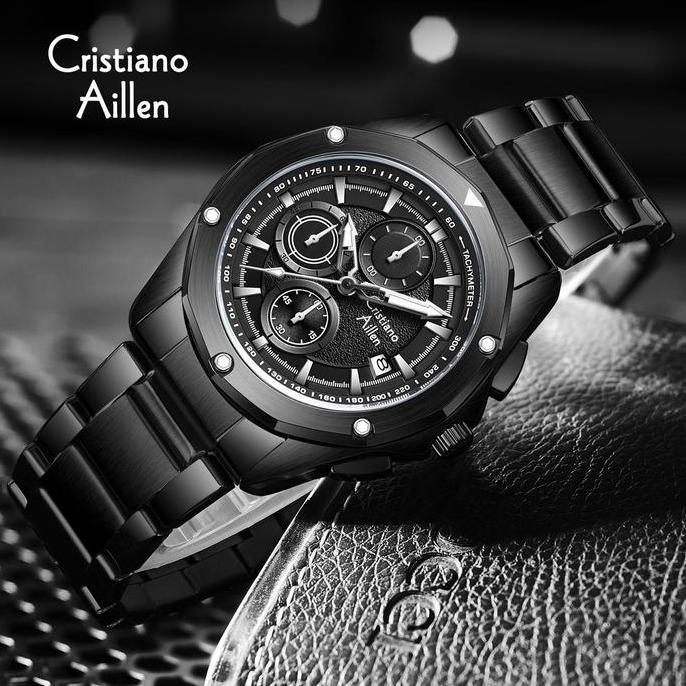 AFRANEKSOO - CRISTIANO AILLEN JAM TANGAN PRIA ANALOG CA 8899 RANTAI STAINLESS STEEL CHRONOGRAPH KACA