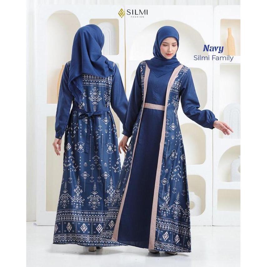 Super Murah, Couple Silmi Family Sarimbit Navy || Baju Busana Muslim Gamis Dress Kemeja Koko Lengan 