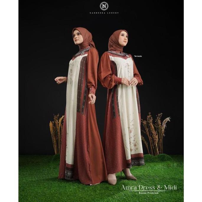 Murah [Bisa Cod] Amra Dress Midi Nadheera Luxury Gamis Rayon Premium Terbaru Nadhera Arma
