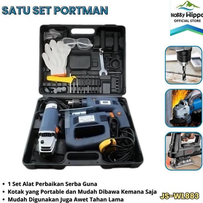 Pagenivansi - SATU SET ANGLE GRINDER GERGAJI PORTABEL IMPACT DRILL JS-WL883 Gerinda