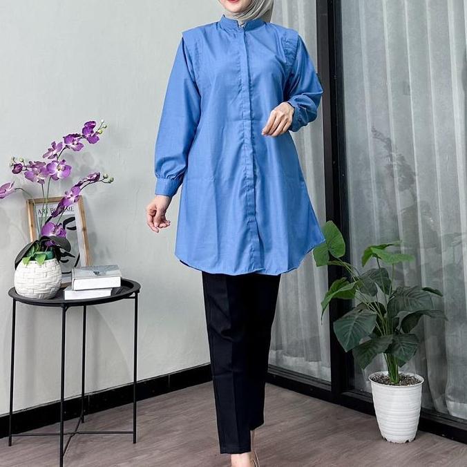 Newrelig- Tunik Hanum Wanita Katun Toyobo Polos Oversize Remaja Muslim - Kancing, Basic, Dewasa, Pan