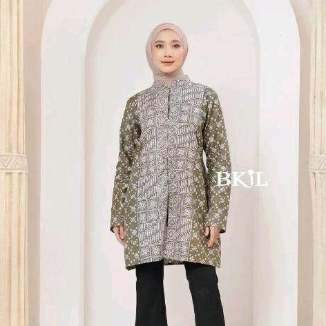 Newrelig- Atsan Batik Wanita Tunik Bolero Atasan Muslim Motif Katun Kerja Baju Panjang