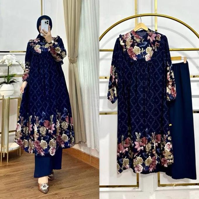 Newrelig- Zb- One Set Milea Setelan Tunik Celana Setelan Wanita Baju Wanita Atas Bawah Terbaru Setel