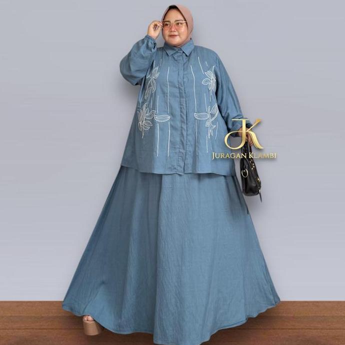 Newrelig- Setelan Super Jumbo Ld 140 Eatimasi Bb 85-140Kg+ Kemeja Celana Dan Rok Jumbo Oversize Baha
