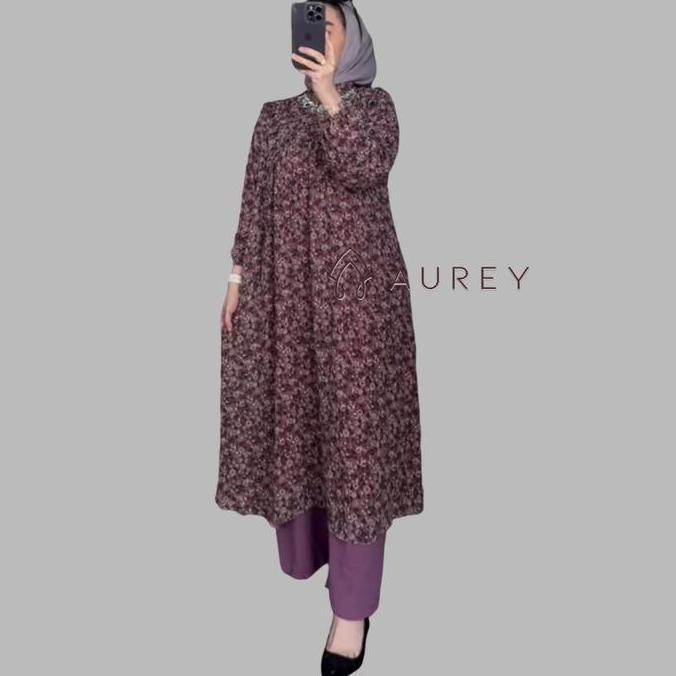 Newrelig- Aurey Setelan Long Tunik Wanita Arumi Oneset Tunik Panjang Wanita Busui Friendly Airflow A