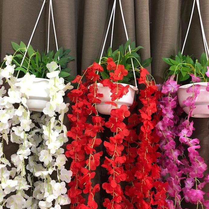Xyxy- Sakura Juntai Vas Gantung Bunga Plastik Dan Pot