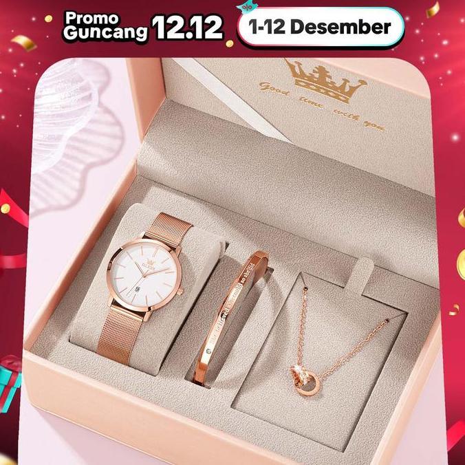 Watchtime- Olevs Jam Tangan Wanita Original Anti Air Tahan Kecil Branded Elegan Analog Rose Gold Ult