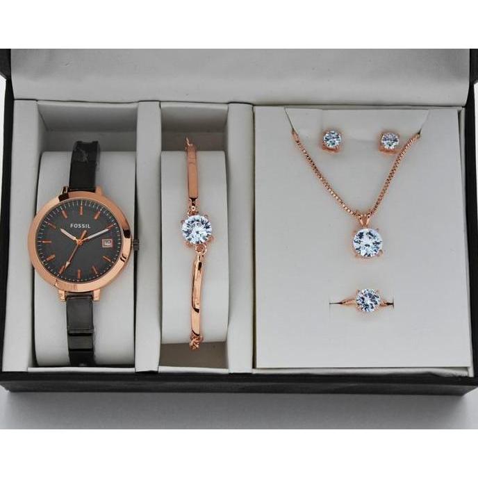 Watchtime- Jam Tangan Wanita Fossil Paket Plus Gelang Cincing Anting Kalung
