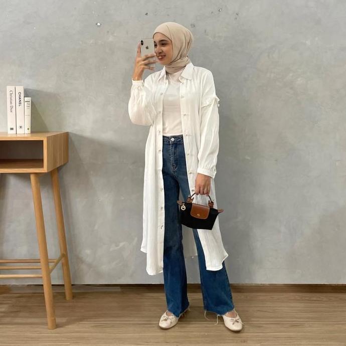 Eclemix Midi Dress Zumia | Gamis Wanita Polos Kancing Depan