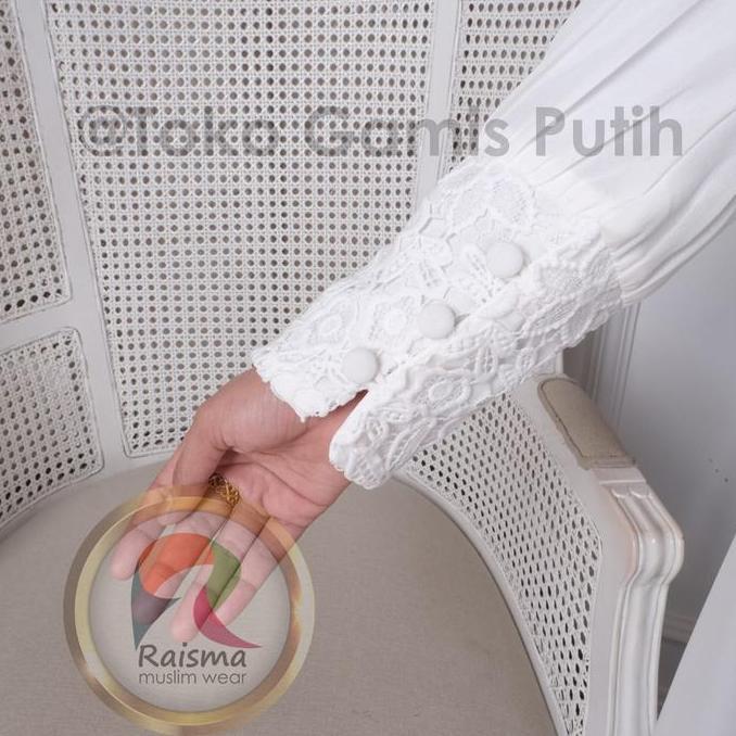 Raisma - Gamis Dress Putih Tulang Lebaran Cantik Dan Elegan Baju Gamis Putih Wanita Terbaru