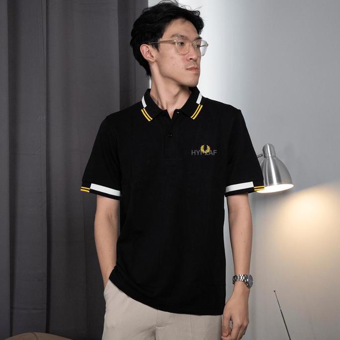 FRED PERRY Black Polo T-shirt - White Yellow