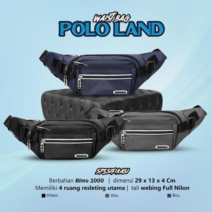 Tampilgayar- Tas Selempang Pria Polo Land Waistbag Cewe Cowok Anti Air Slingbag  Hitam Tas Pinggang 