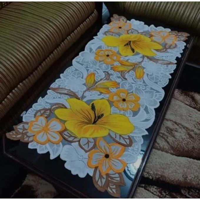 TAPLAK MEJA RUANG TAMU / TAPLAK MEJA MINIMALIS MOTIF BUNGA BESAR / TAPLAK MEJA TAMU MODERN Taplak Me