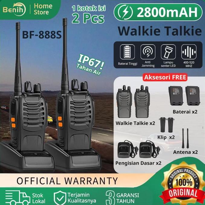 WALKIE TALKIE BF 888S 2PCS JARAK JAUH HINGGA 10 KM WATERPROOF PORTABLE LENGKAP DENGAN CHARGER DAN BA