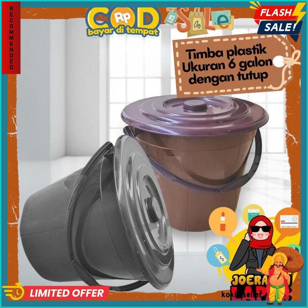 Joeragan Lapak Timba Ember Air Tutup Gagang Plastik Murah Hitam Coklat Anti Pecah Cuci Baju Rsokr