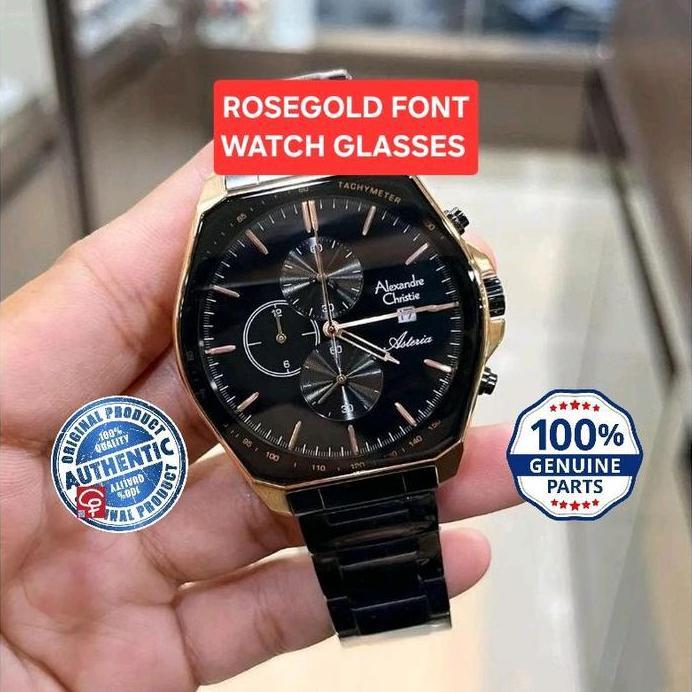 KACA ORIGINAL TANGAN ALEXANDRE CHRISTIE AC6648 MC ORIGINAL WATCH GLASSES WITH FONT ROSEGOLD AND SILV