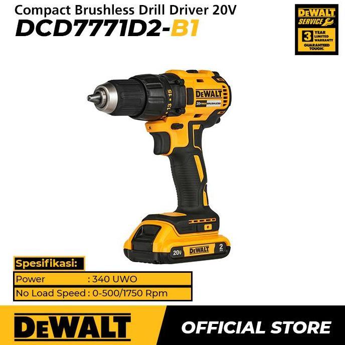 Promo Dewalt DCD7771D2 20V Brushles Drill Driver / Bor Obeng Baterai Diskon