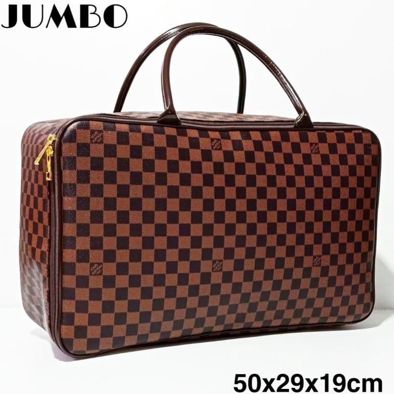 TRAVEL BAG JUMBO PREMIUM TAS JINJING WANITA KOTAK COKLAT