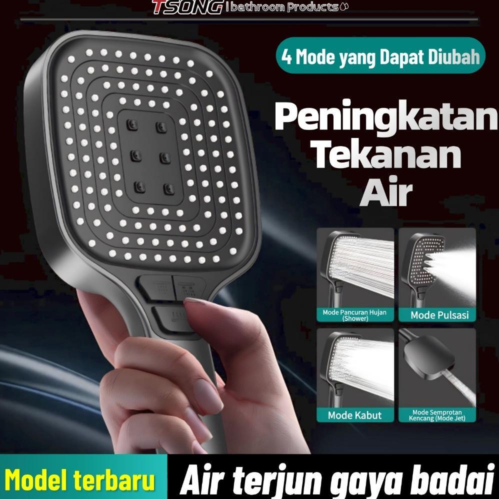 TSONG #099-A Hand  Shower Hitam Minimalis Kotak 3 Mode Tekanan Tinggi Hand Shower Turbo Shower Multi