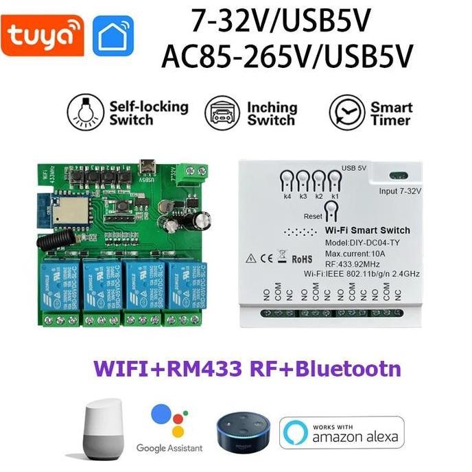 Tuya Wifi 4 Channel Rf Bl Module 5-265V Garage Door Curtain Relay Ready