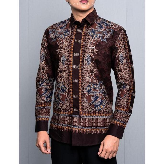 Laskala Batik Premium Betawi Brown Kemeja Batik Pria Slimfit Lengan Panjang