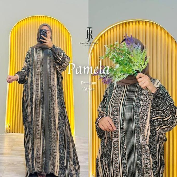 Regreg- Home Kaftan Motif Pamela Bahan Rayon Super Tebal Jumbo Xxxl Baju Muslimah Kaftan Mewah Elega