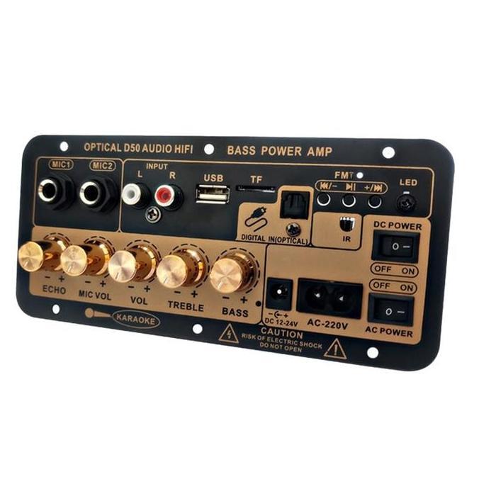 stok siappapan dengan serat optik D50 12v-24v/220v bluetooth power amplifier papan audio amplifier r