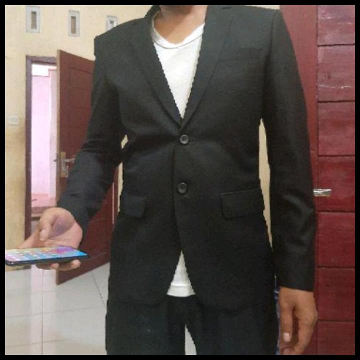 Terlaris Jas Pria Slimfit Hitam Kancing 2 Premium Wisuda Kerja Kantor