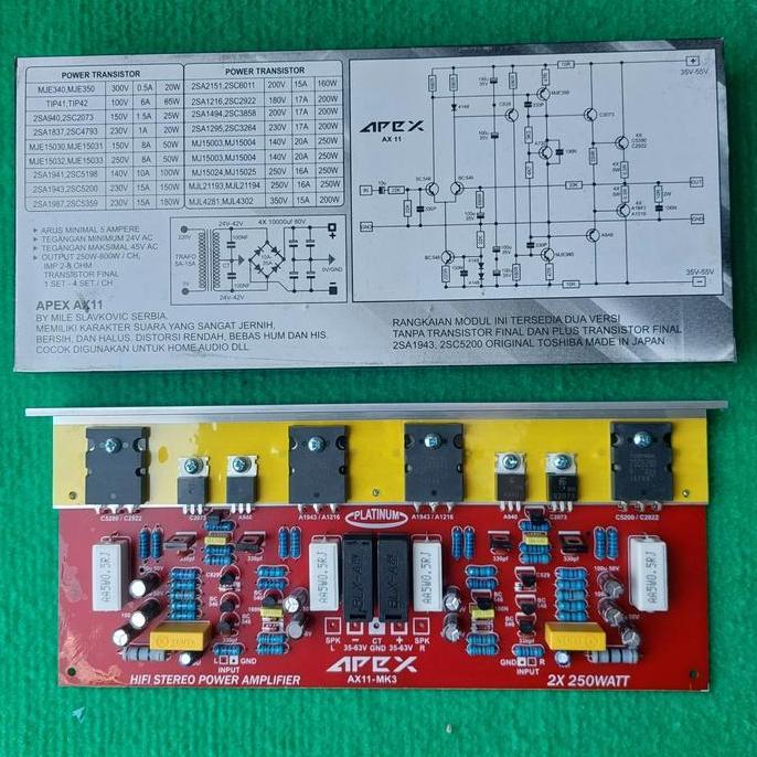 KIT PCB PLATINUM APEX AX11 MK3 STEREO POWER AMPLIFIER 500W SOUND BLAZER OPEN YIROSHI stereo 4 transi