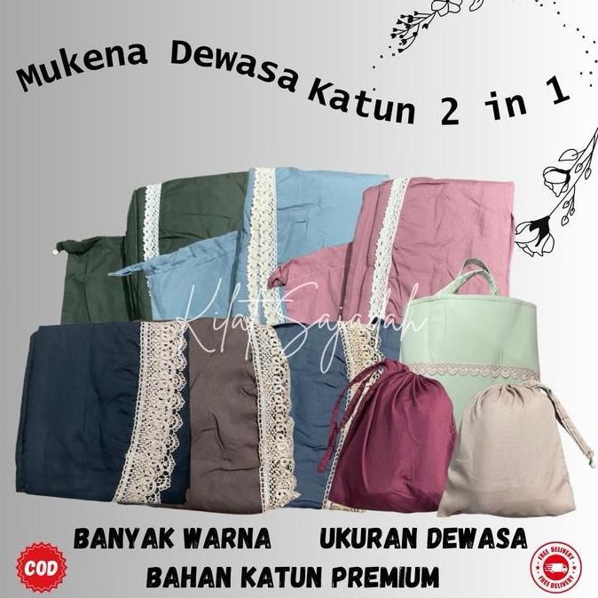 Mukena Dewasa Katun Premium 2In1 Renda Gold Dan Putih Bahan Halus Lembut Dan Jatuh