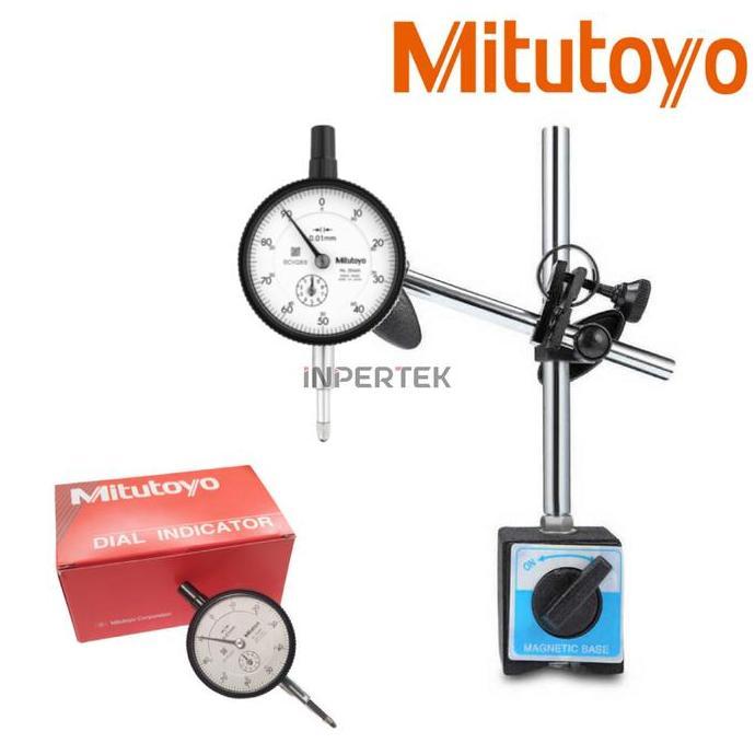 Paket Dial Indicator Mitutoyo 2046A + Magnetic Base Test Stand Gauge Pick Indikator Set Alat Ukur Di