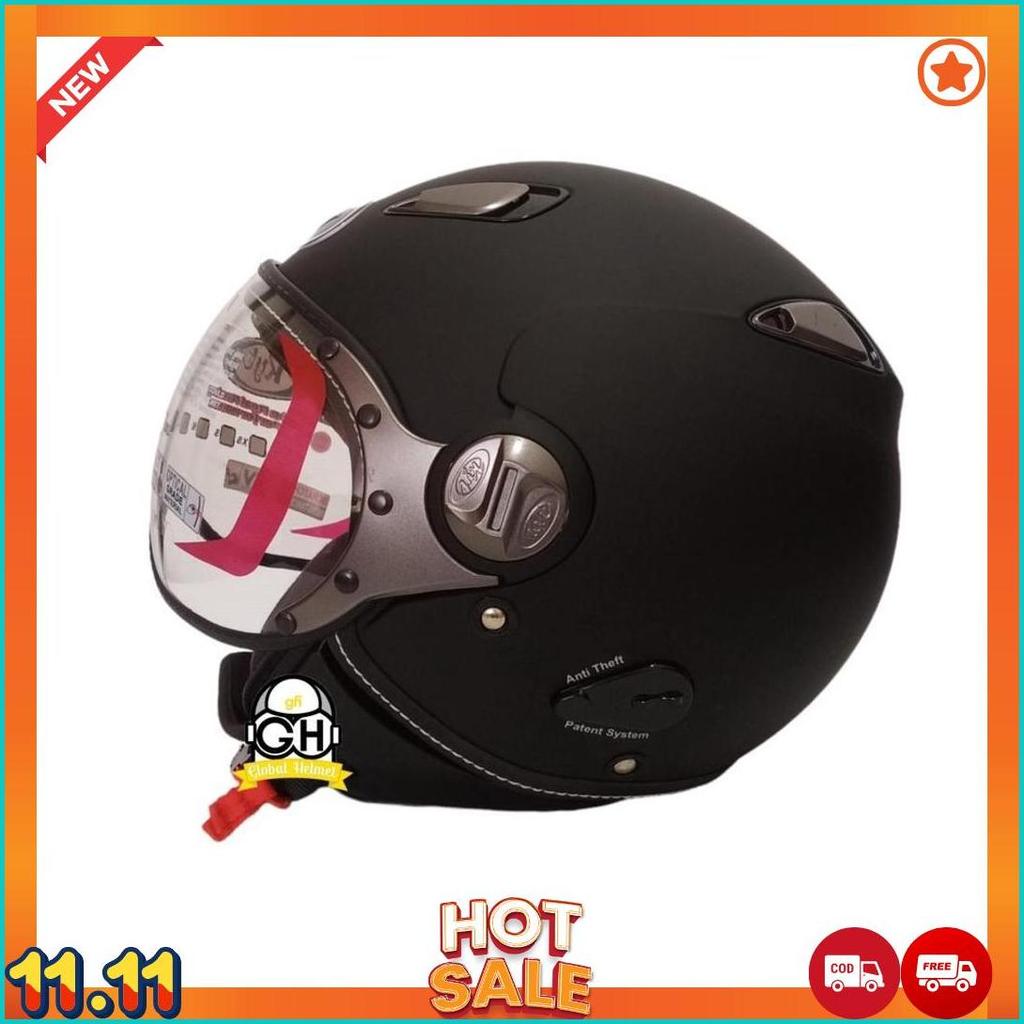 Helm Kyt Elsico Solid Black Doff Half Face Kyt Helm Half Face Kyt Elsico Matt Black [H2]