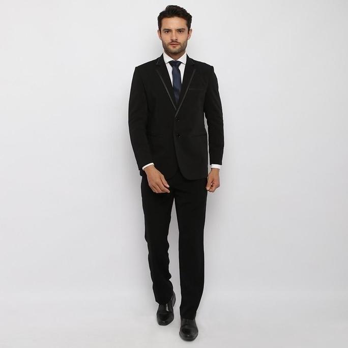 YUNG BANDUNG Jas Wisuda Blazer Pria Hitam List Pinggir Jas Formal Jas Pengantin Nikah Jas Kerja Mura