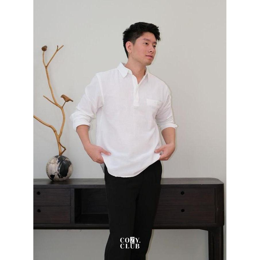 BEST SELLER COZYCLUB LINEN LONGSLEEVE POLO | KAOS KERAH PRIA LINEN LENGAN PANJANG | 191