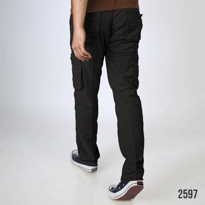 DGM Celana Cargo Panjang Pria Kantong Kerut Premium Hitam 2597