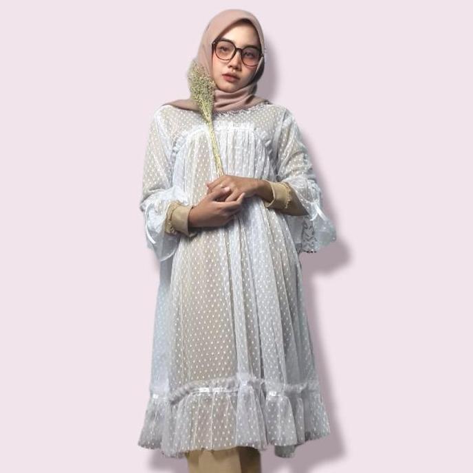 FREE ONGKIR MARIA COLLECTION ELMIRA - TILE TUNIK POLKADOT OUTER WANITA OUT KONDANGAN WISUDA LAMARAN 