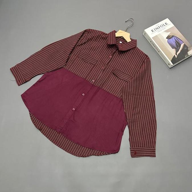 DISKON LUNA BLOUSE KOMBINASI - KEMEJA BLOUSE SALUR MIX RAYON TWILL PREMIUM - ATASAN WANITA
