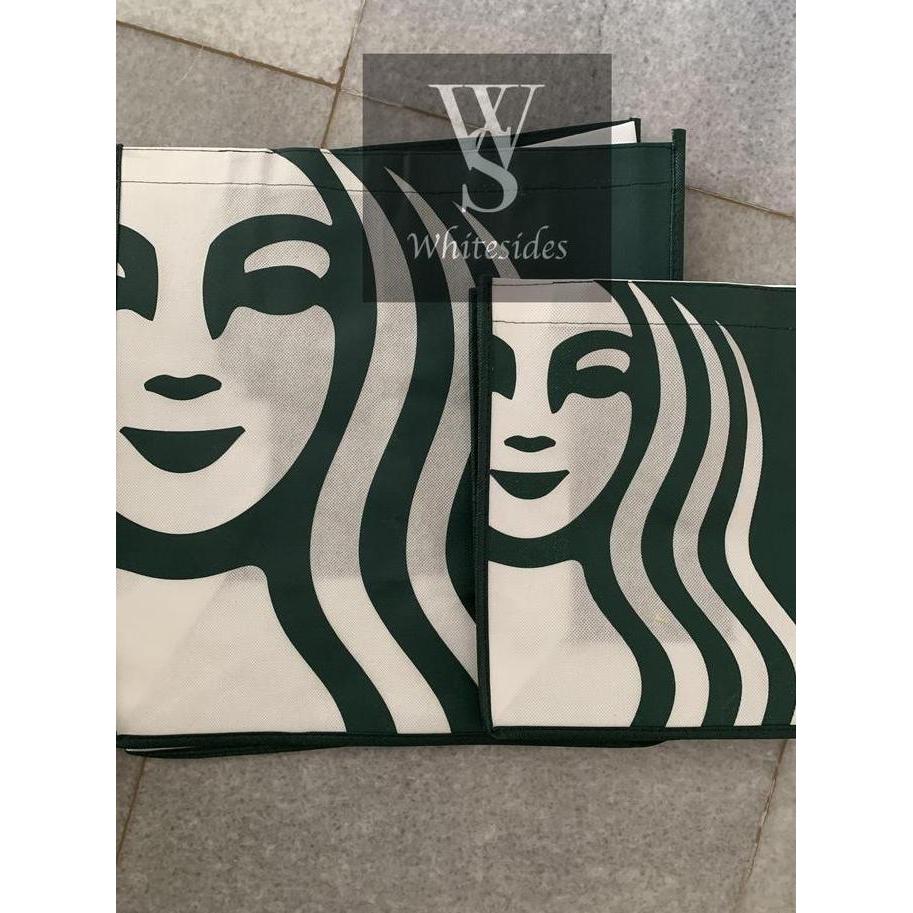 Blocke- Starbucks Bag Tas Goodie Paper Spunbond Totebag Paperbag Versi Coklat Serut Old Version Medi