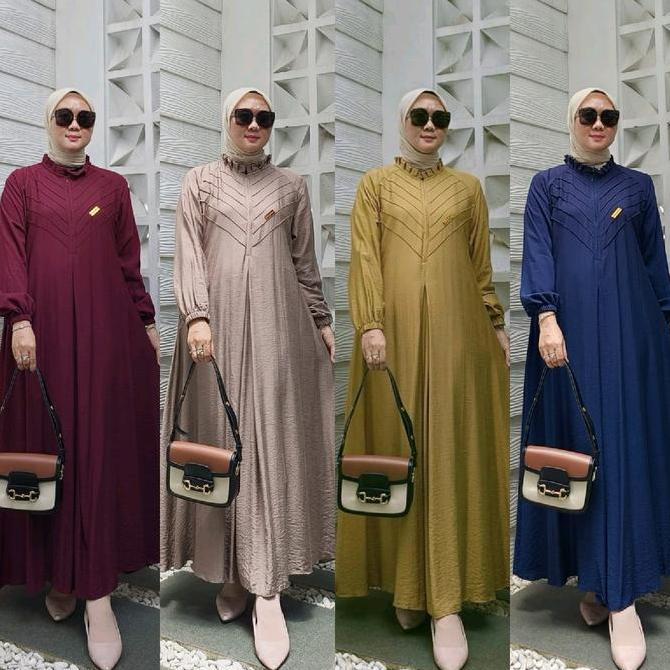 BEST SELLER SHANUM DRESS GAMIS MUSLIM WANITA POLO LINEN CANTIK KEKINIAN VARIASI REMPEL