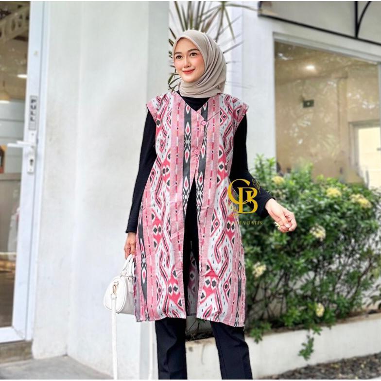 Sale Long Cardi Batik Atasan Wanita Modern Outer Panjang Tanpa Lengan