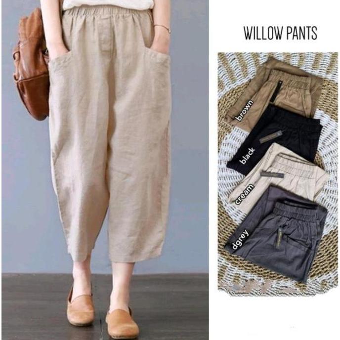 FREE ONGKIR WILLOW PANTS LINEN/CELANA 7/8 LINEN CELANA KANTONG CASUAL KATUN LEMBUT WANITA