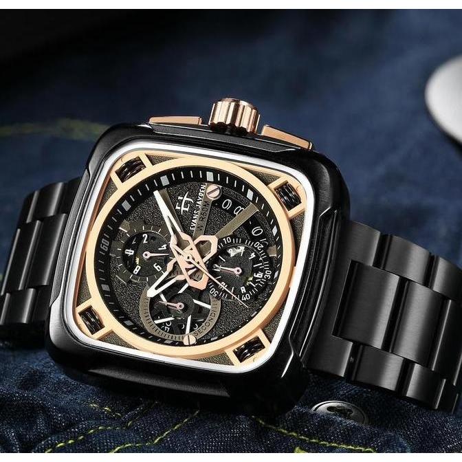 Evans Jayden Jam Tangan Pria 9555 Rantai Stainless Steel Kaca Sapphire Water Resistant 5ATM