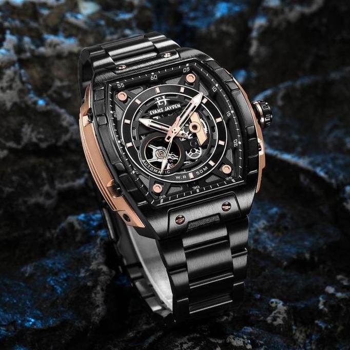 Evans Jayden Jam Tangan Pria 9611 Rantai Automatic Movement Stainless Steel Kaca Sapphire Chronograp